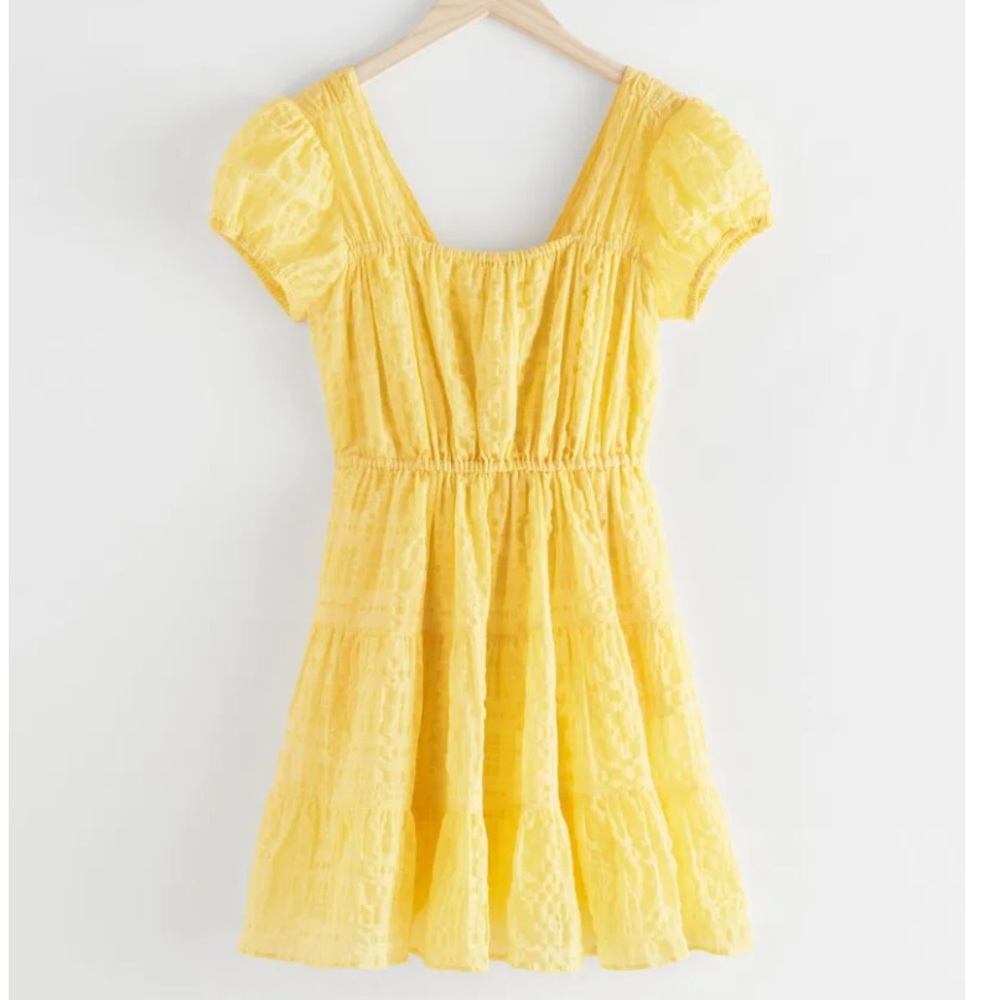 & Other Stories Puff Sleeve Ruffle Bright Yellow Mini Dress LIKE NEW! Size Small